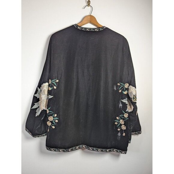 Velvet Embroidered Kimono Cardigan XL Whimsigoth Witchy Boho Lagenlook Artsy - Picture 2 of 10